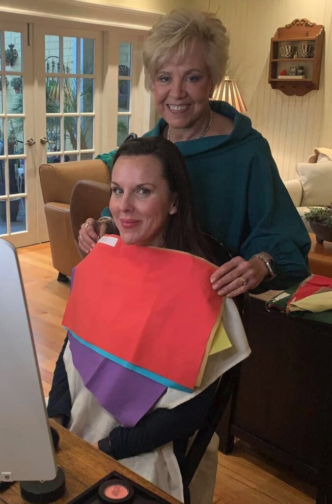 Barbara McKee with client color draping